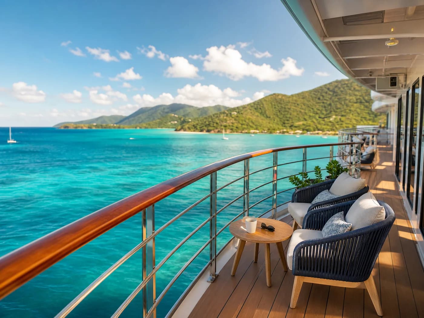 Cubierta de crucero con vista al mar Caribe